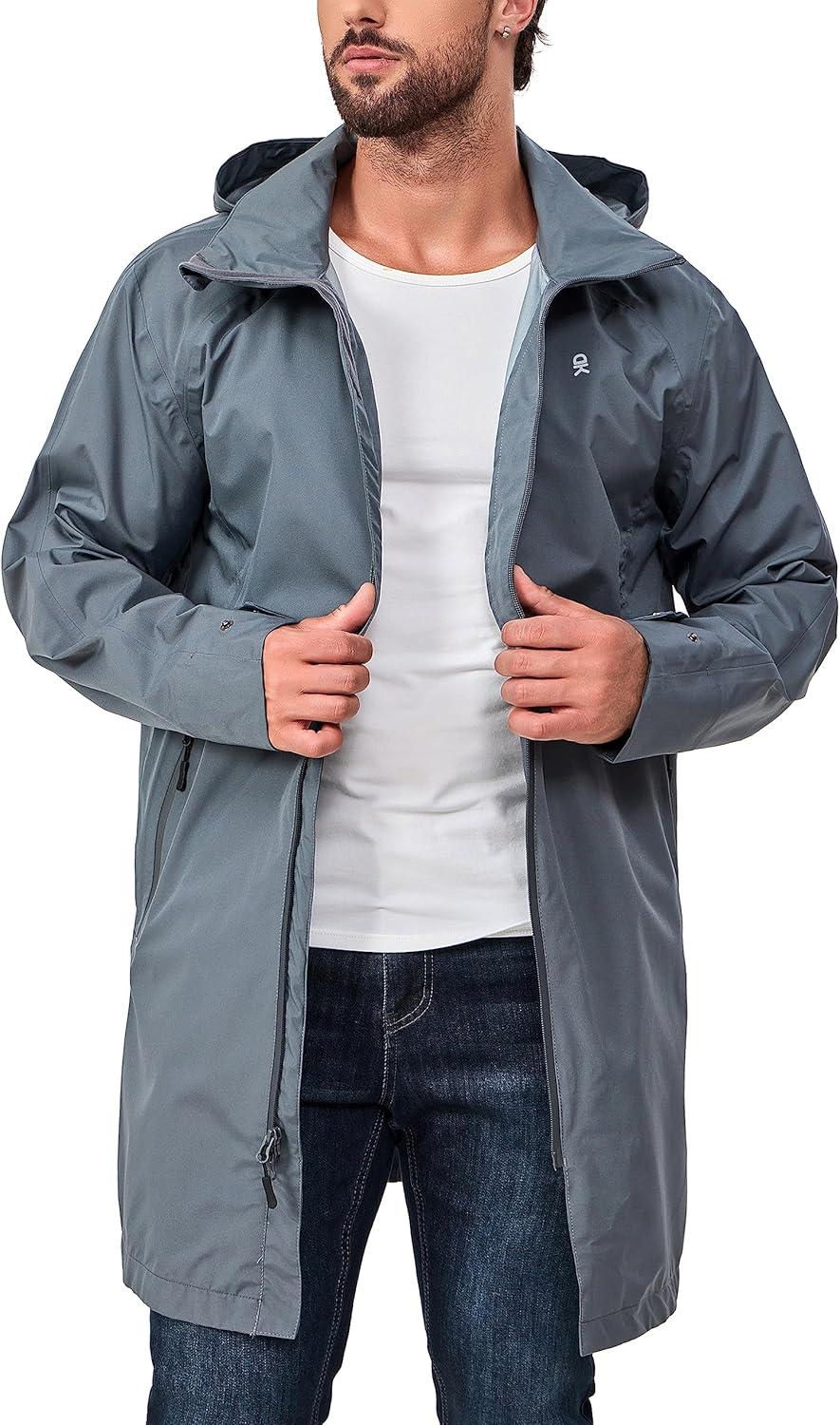 imageLittle Donkey Andy Mens Waterproof Rain Jacket Outdoor Lightweight Mountain Windbreaker Long Coat for Hiking Golf TravelGrey