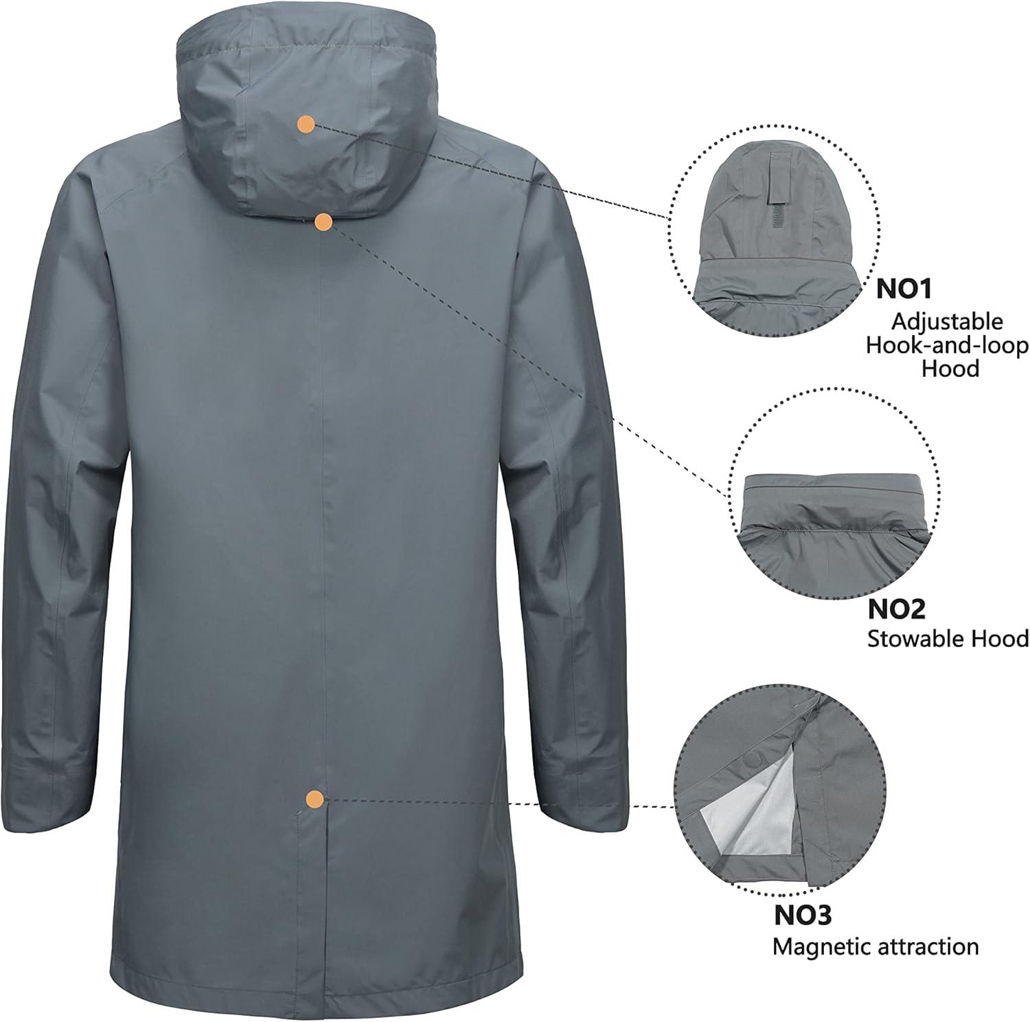 imageLittle Donkey Andy Mens Waterproof Rain Jacket Outdoor Lightweight Mountain Windbreaker Long Coat for Hiking Golf TravelGrey