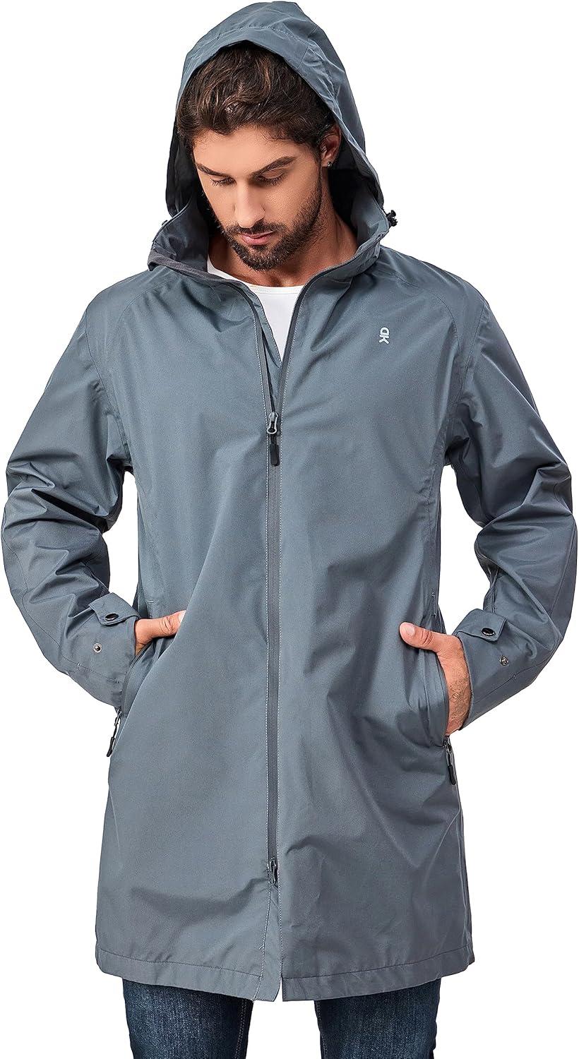 imageLittle Donkey Andy Mens Waterproof Rain Jacket Outdoor Lightweight Mountain Windbreaker Long Coat for Hiking Golf TravelGrey