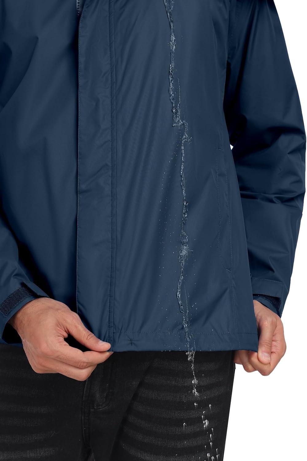 imageLittle Donkey Andy Mens Waterproof Rain Jacket Outdoor Lightweight Rain Shell Coat for HikingGolfTravelA12black Blue