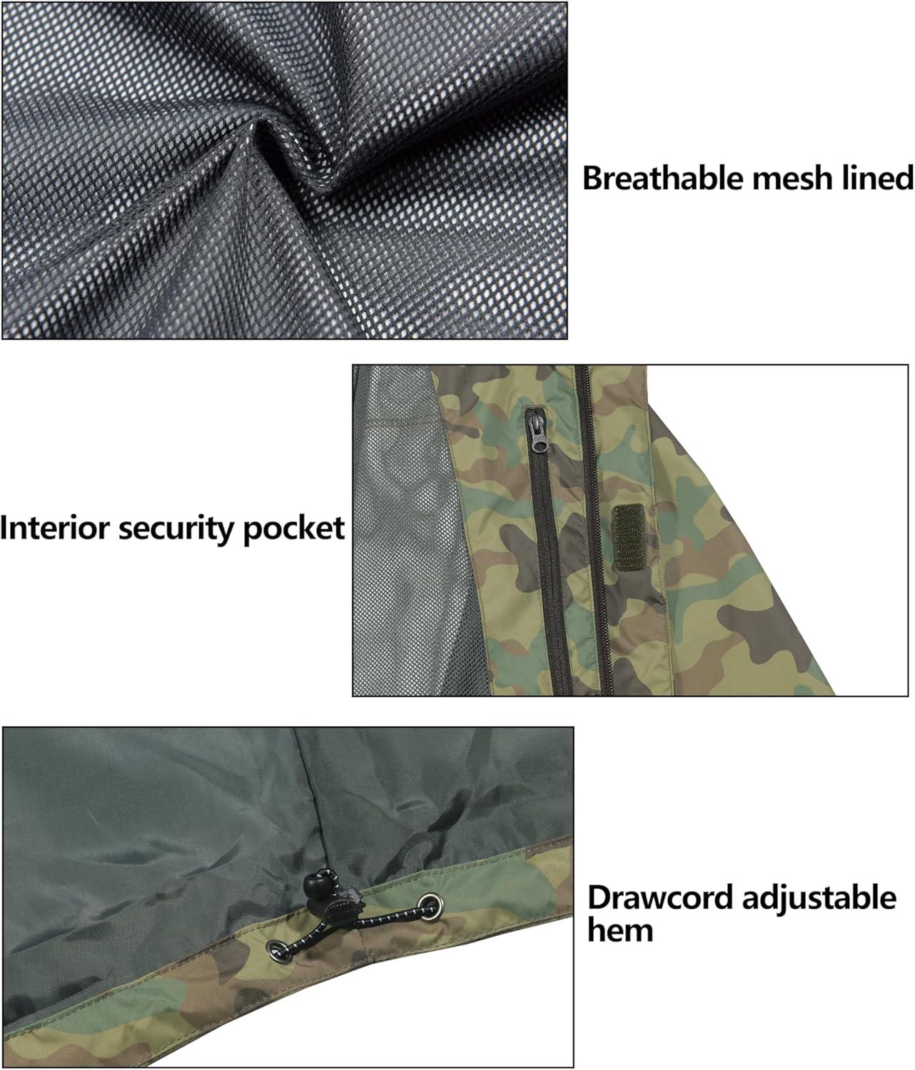 imageLittle Donkey Andy Mens Waterproof Rain Jacket Outdoor Lightweight Rain Shell Coat for HikingGolfTravelA18jungle Camouflage