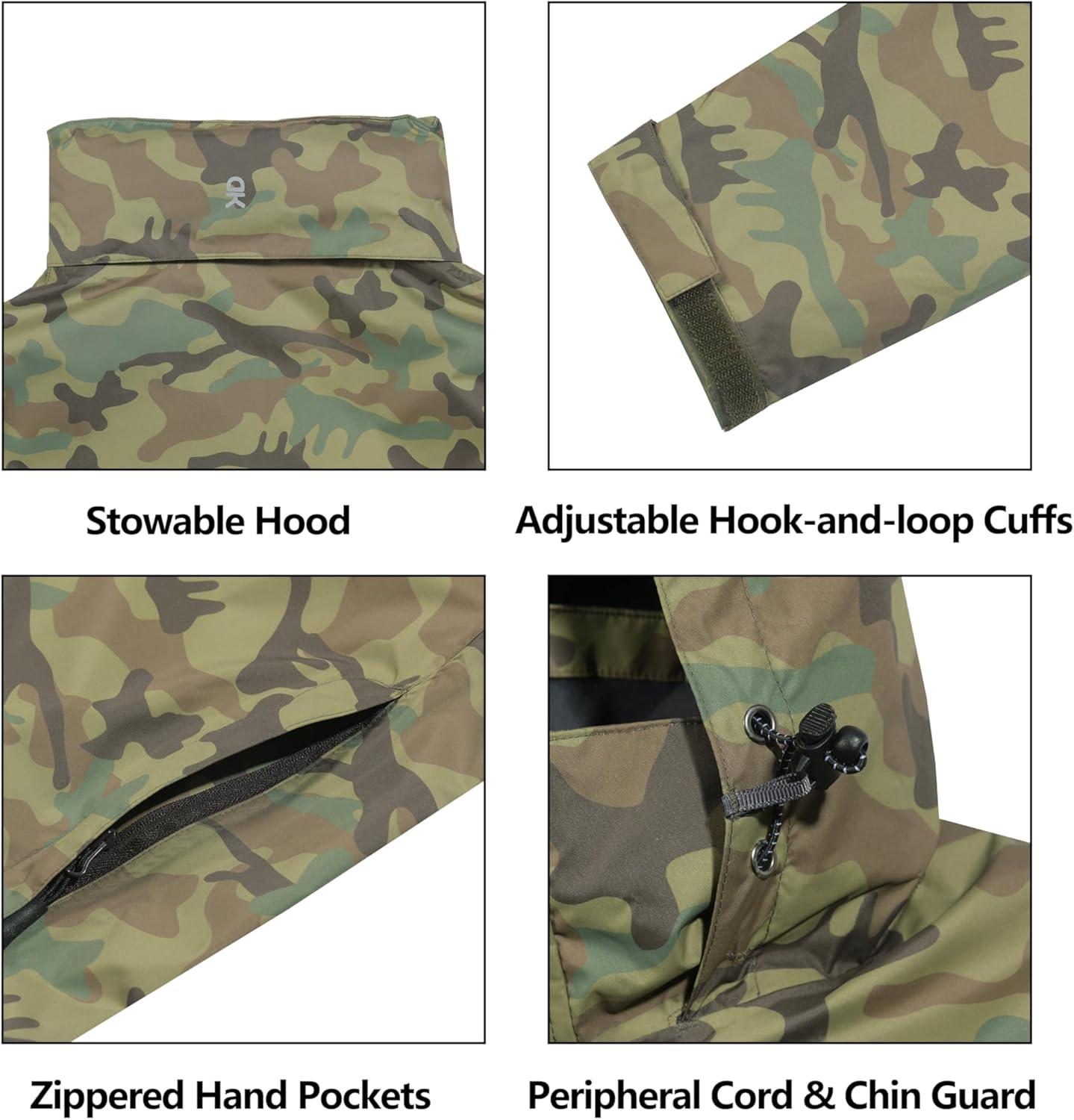 imageLittle Donkey Andy Mens Waterproof Rain Jacket Outdoor Lightweight Rain Shell Coat for HikingGolfTravelA18jungle Camouflage