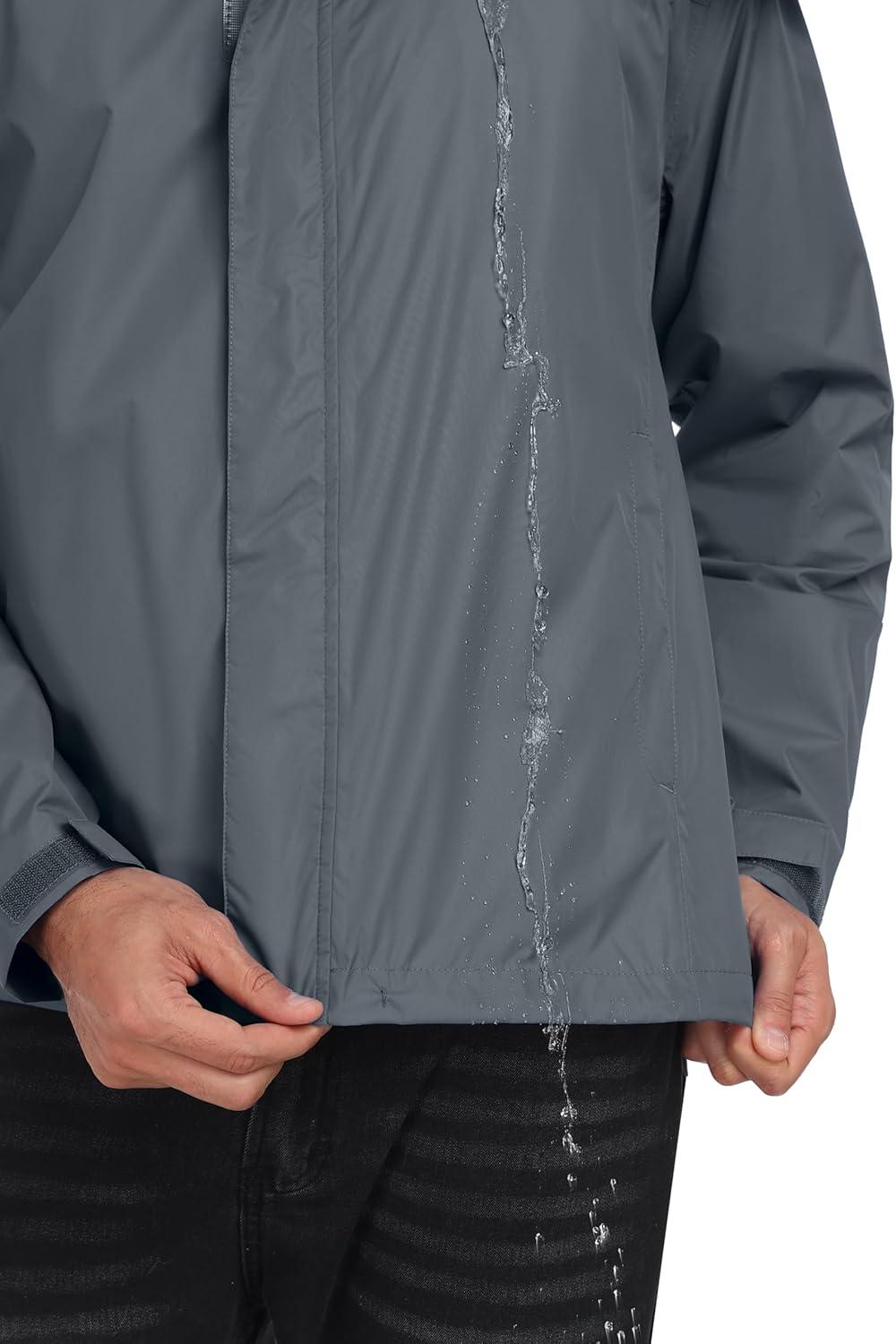imageLittle Donkey Andy Mens Waterproof Rain Jacket Outdoor Lightweight Rain Shell Coat for HikingGolfTravelA3gray