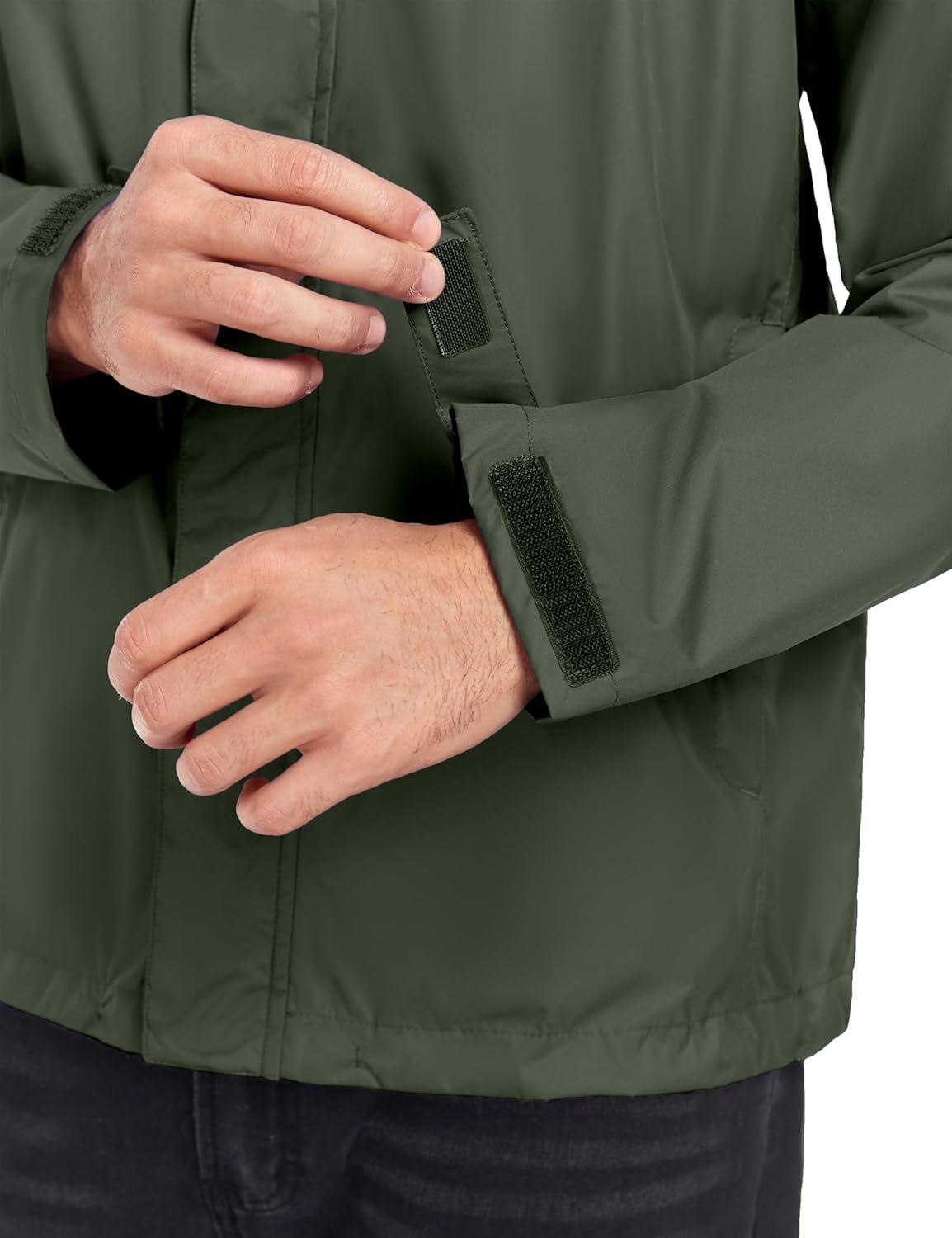 imageLittle Donkey Andy Mens Waterproof Rain Jacket Outdoor Lightweight Rain Shell Coat for HikingGolfTravelA5military Olive
