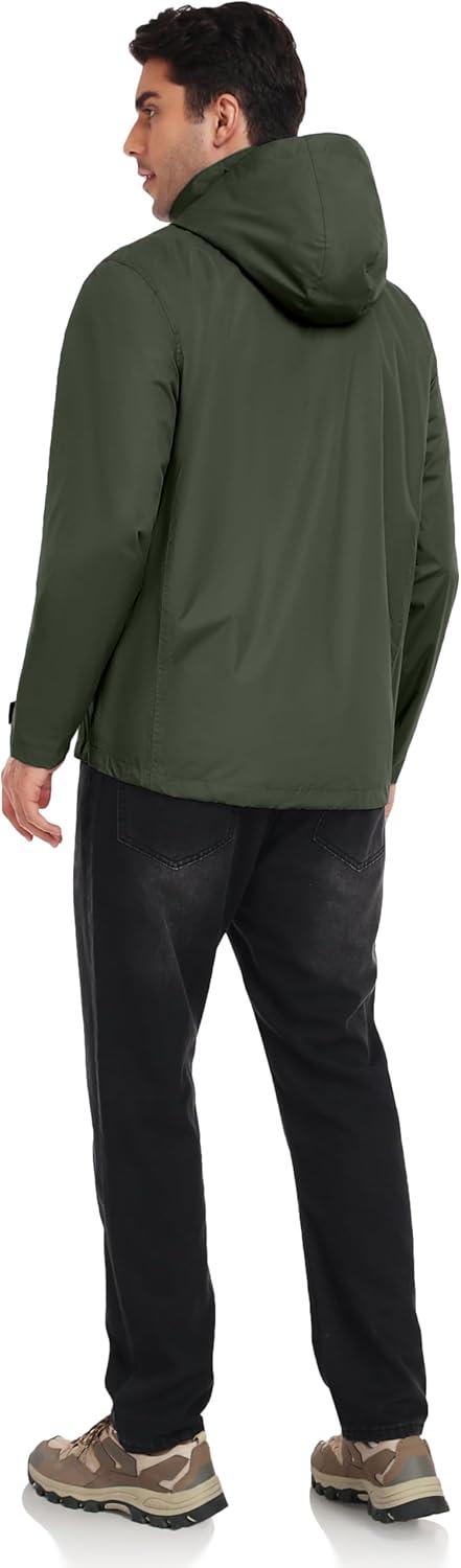 imageLittle Donkey Andy Mens Waterproof Rain Jacket Outdoor Lightweight Rain Shell Coat for HikingGolfTravelA5military Olive