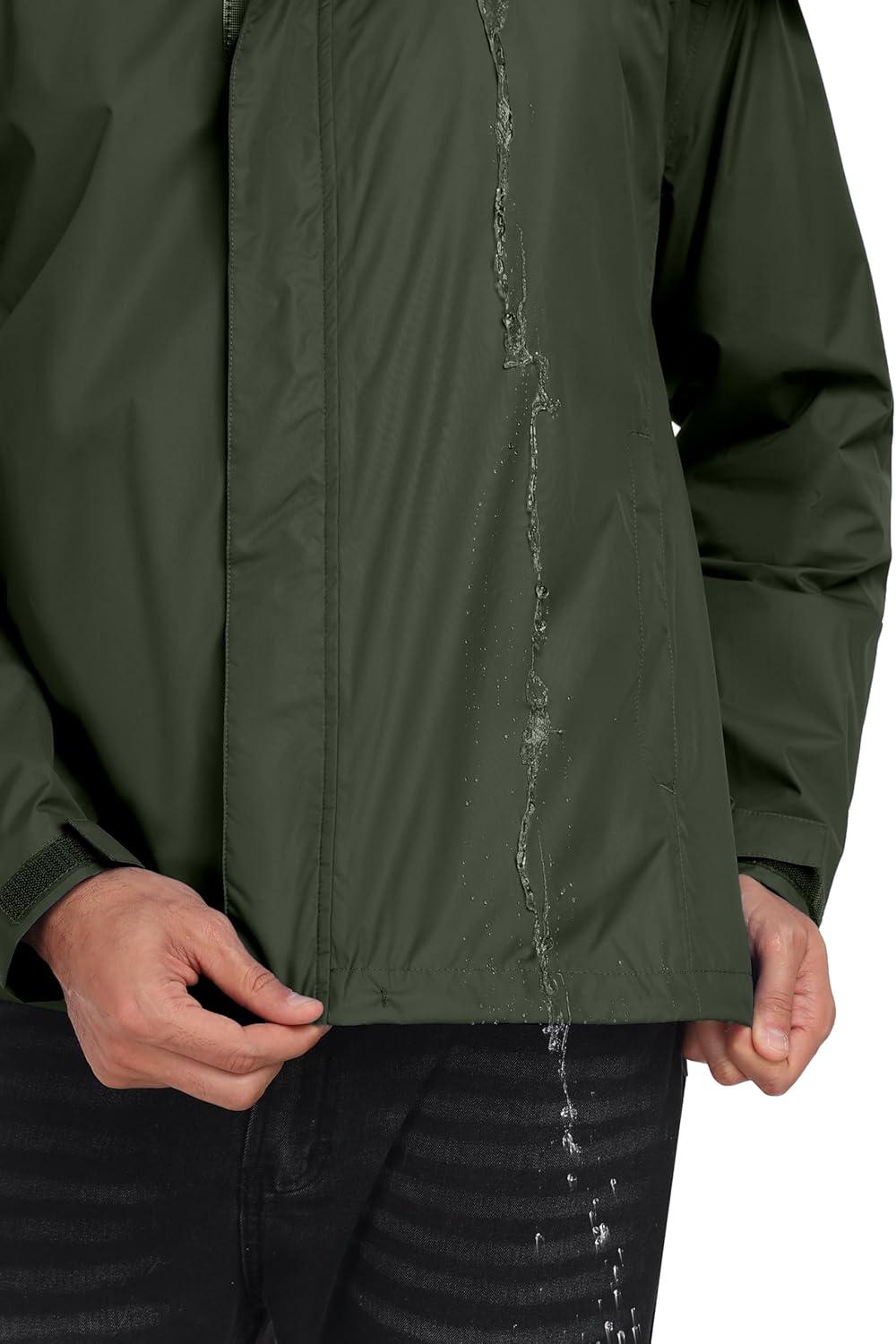 imageLittle Donkey Andy Mens Waterproof Rain Jacket Outdoor Lightweight Rain Shell Coat for HikingGolfTravelA5military Olive