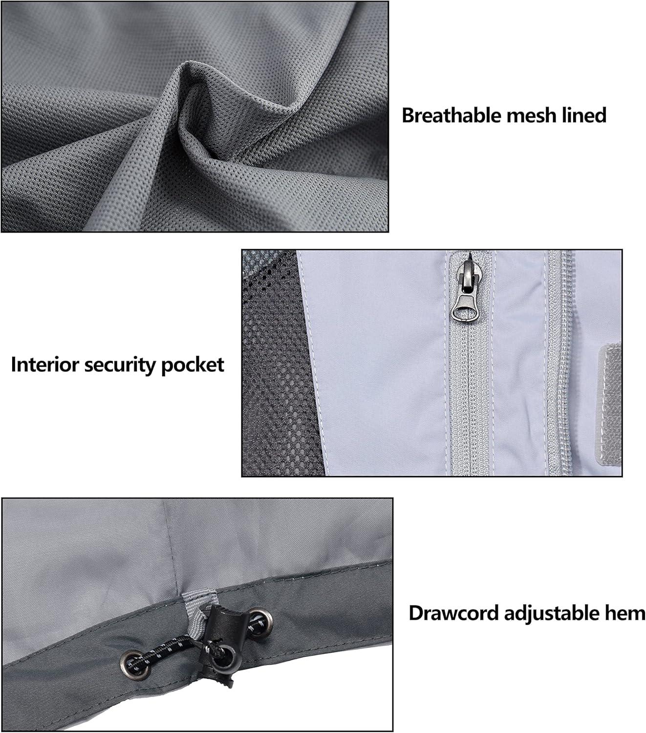 imageLittle Donkey Andy Mens Waterproof Rain Jacket Outdoor Lightweight Rain Shell Coat for HikingGolfTravelB1steel GrayLight Gray