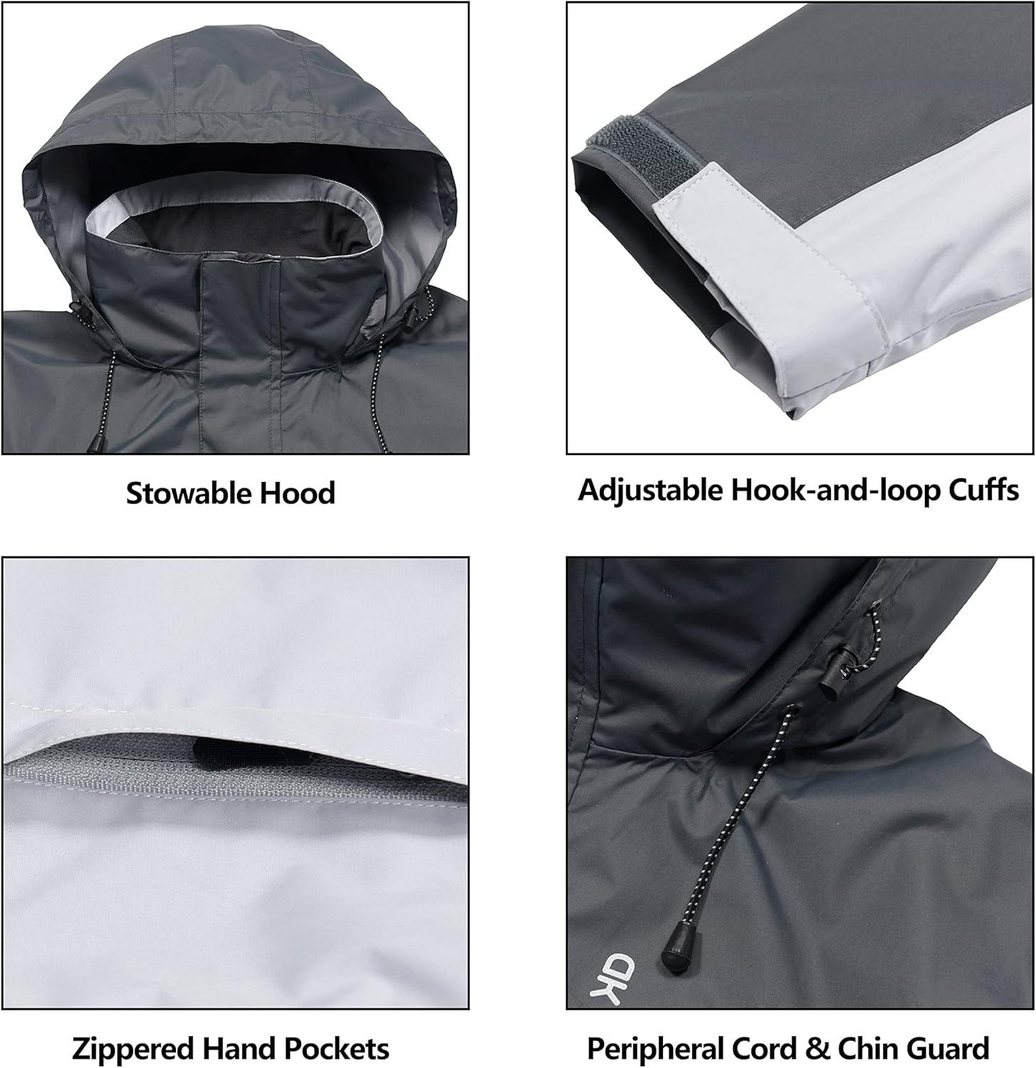 imageLittle Donkey Andy Mens Waterproof Rain Jacket Outdoor Lightweight Rain Shell Coat for HikingGolfTravelB1steel GrayLight Gray