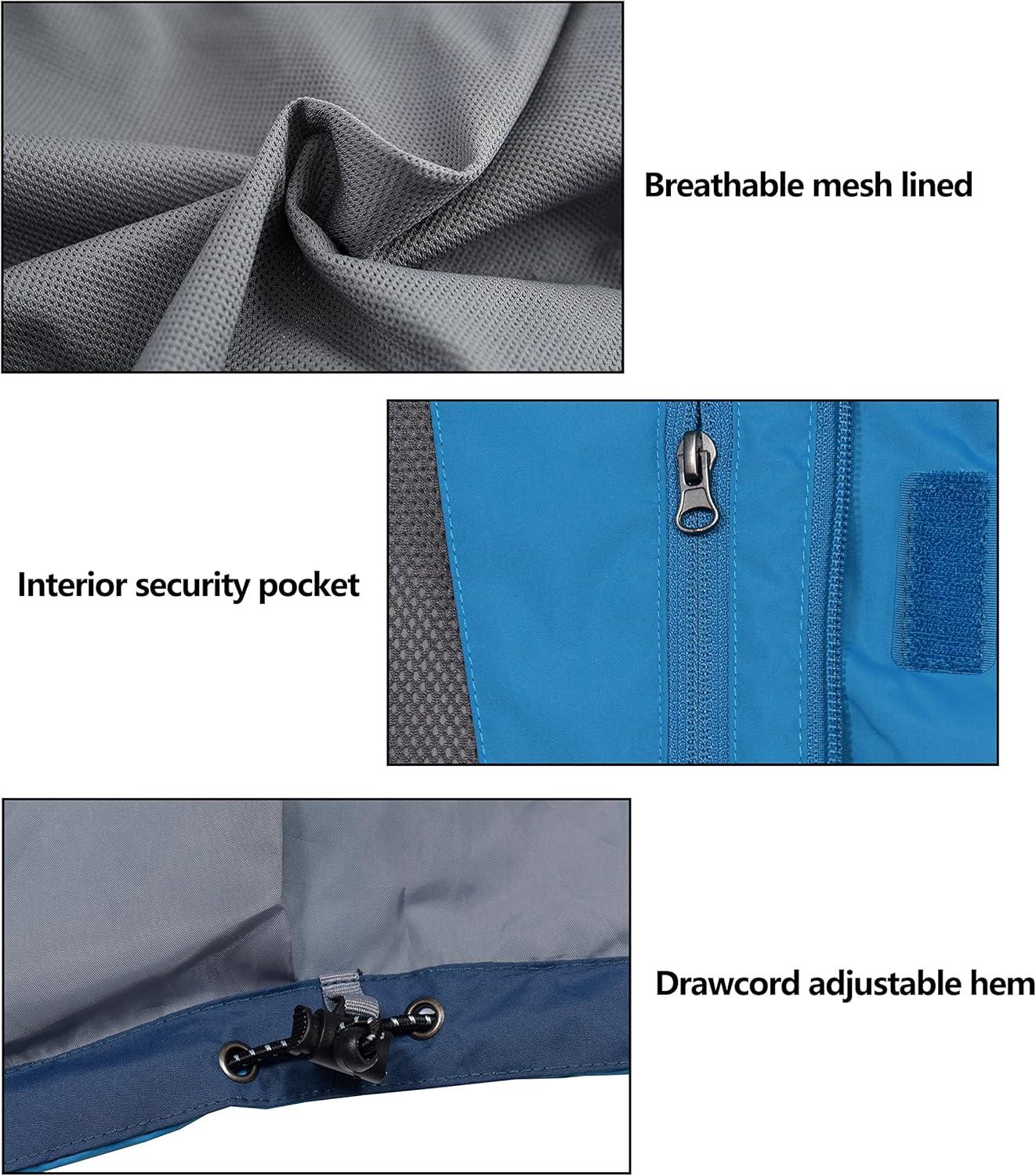 imageLittle Donkey Andy Mens Waterproof Rain Jacket Outdoor Lightweight Rain Shell Coat for HikingGolfTravelB2blue MirageAqua
