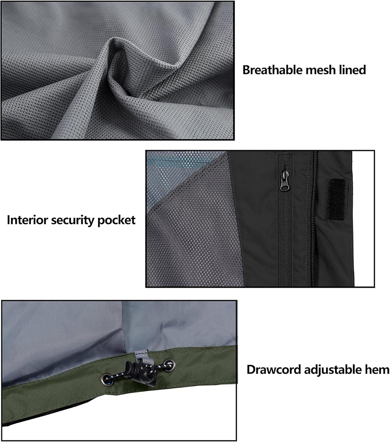 imageLittle Donkey Andy Mens Waterproof Rain Jacket Outdoor Lightweight Rain Shell Coat for HikingGolfTravelB6blackArmy Green