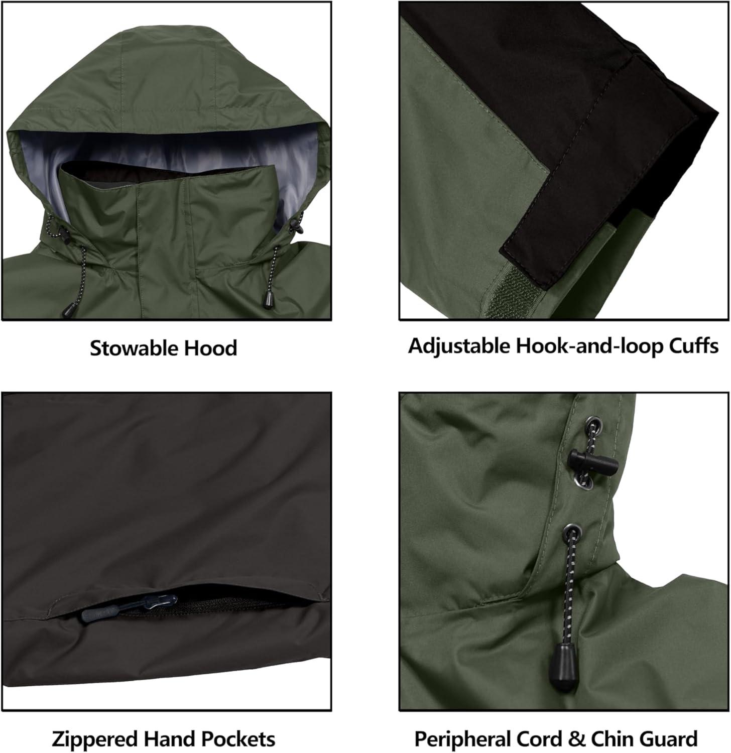 imageLittle Donkey Andy Mens Waterproof Rain Jacket Outdoor Lightweight Rain Shell Coat for HikingGolfTravelB6blackArmy Green