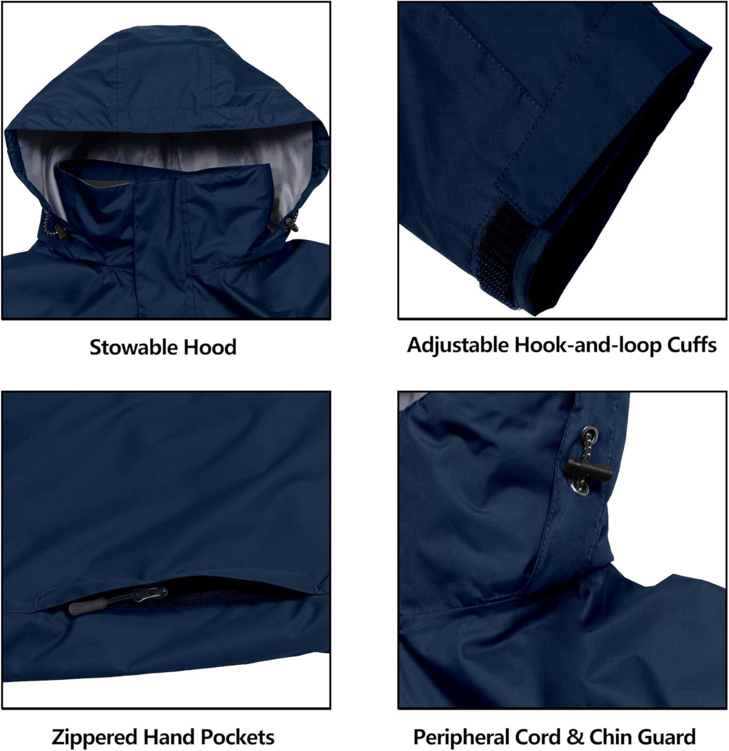 imageLittle Donkey Andy Mens Waterproof Rain Jacket Outdoor Lightweight Rain Shell Coat for HikingGolfTravelB8deep BlueDeep Blue