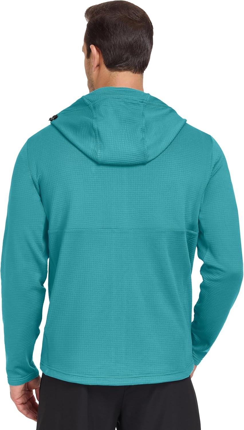 imageLittle Donkey Andy Mens Winter Lightweight Warm Fleece Running Jacket Breathable Hooded Thermal Jacket with Thumb HolesTile Blue
