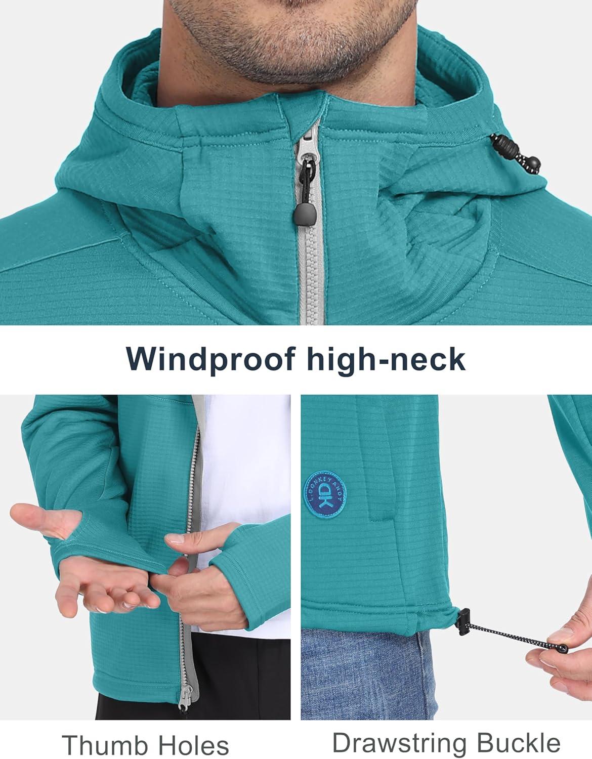 imageLittle Donkey Andy Mens Winter Lightweight Warm Fleece Running Jacket Breathable Hooded Thermal Jacket with Thumb HolesTile Blue