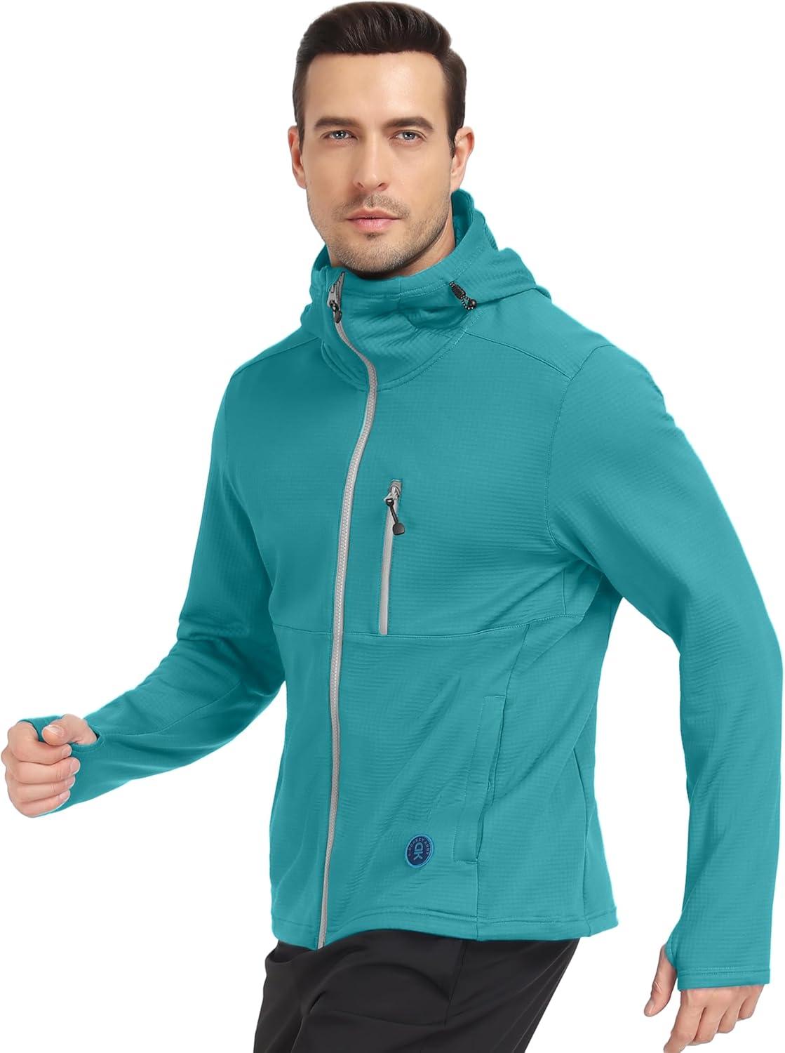 imageLittle Donkey Andy Mens Winter Lightweight Warm Fleece Running Jacket Breathable Hooded Thermal Jacket with Thumb HolesTile Blue