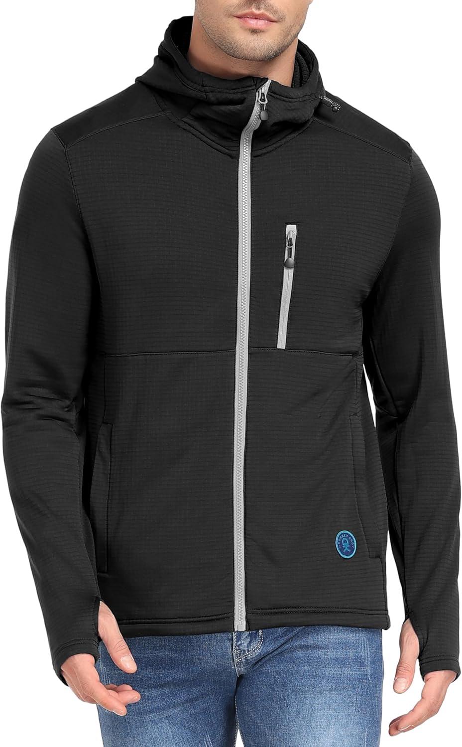 imageLittle Donkey Andy Mens Winter Lightweight Warm Fleece Running Jacket Breathable Hooded Thermal Jacket with Thumb HolesUpgraded Black