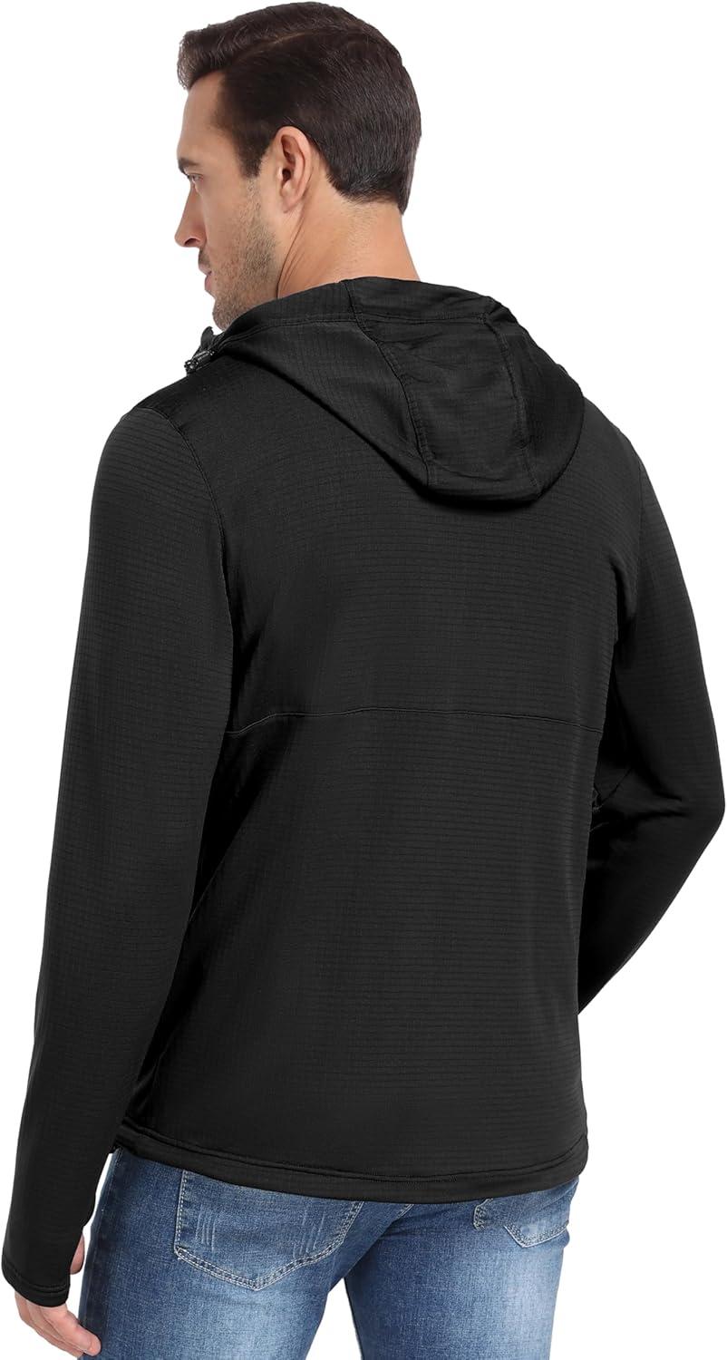 imageLittle Donkey Andy Mens Winter Lightweight Warm Fleece Running Jacket Breathable Hooded Thermal Jacket with Thumb HolesUpgraded Black
