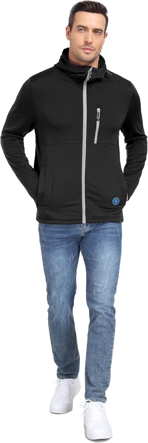 imageLittle Donkey Andy Mens Winter Lightweight Warm Fleece Running Jacket Breathable Hooded Thermal Jacket with Thumb HolesUpgraded Black