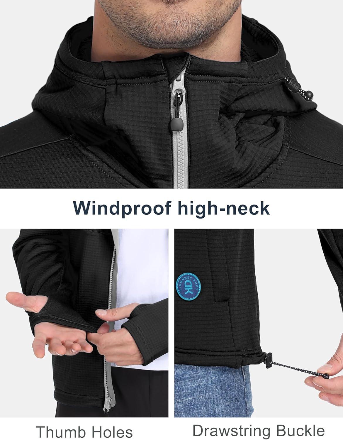 imageLittle Donkey Andy Mens Winter Lightweight Warm Fleece Running Jacket Breathable Hooded Thermal Jacket with Thumb HolesUpgraded Black