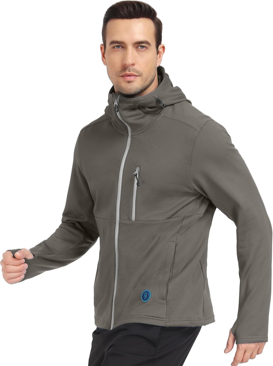 imageLittle Donkey Andy Mens Winter Lightweight Warm Fleece Running Jacket Breathable Hooded Thermal Jacket with Thumb HolesUpgraded Coriander