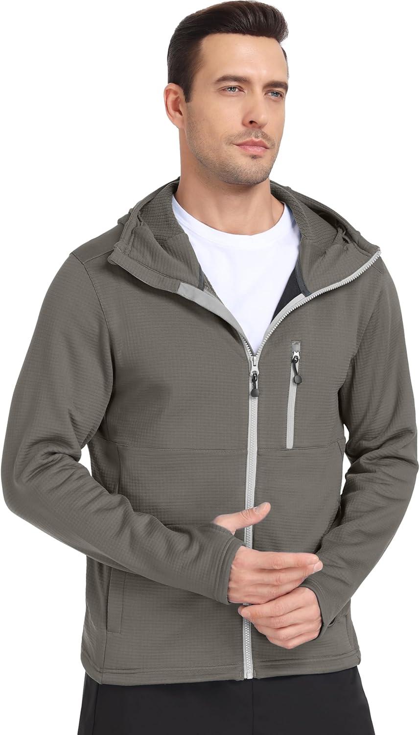 imageLittle Donkey Andy Mens Winter Lightweight Warm Fleece Running Jacket Breathable Hooded Thermal Jacket with Thumb HolesUpgraded Coriander