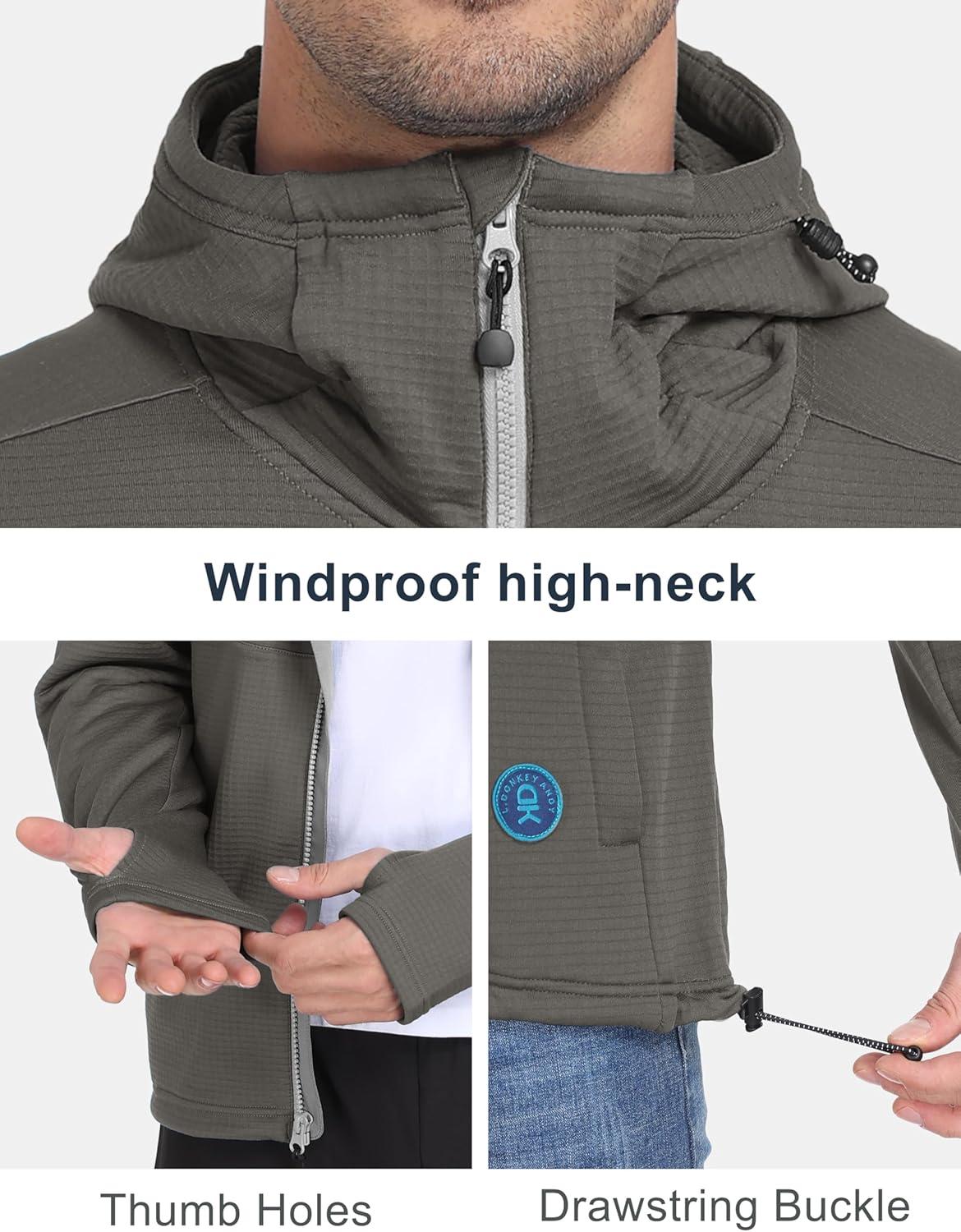 imageLittle Donkey Andy Mens Winter Lightweight Warm Fleece Running Jacket Breathable Hooded Thermal Jacket with Thumb HolesUpgraded Coriander
