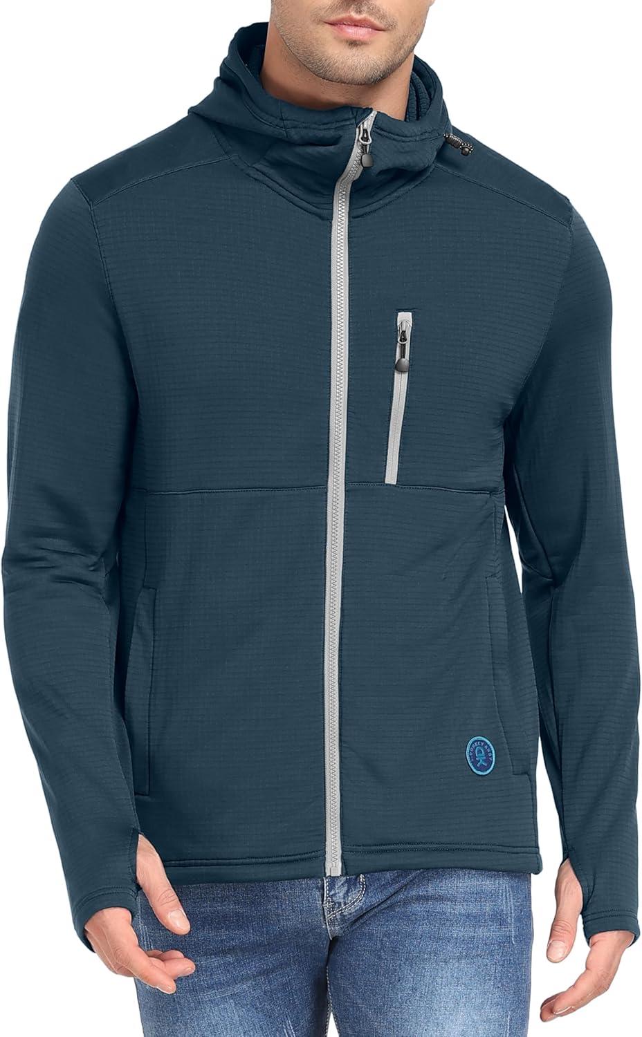 imageLittle Donkey Andy Mens Winter Lightweight Warm Fleece Running Jacket Breathable Hooded Thermal Jacket with Thumb HolesUpgraded Moroccan Blue