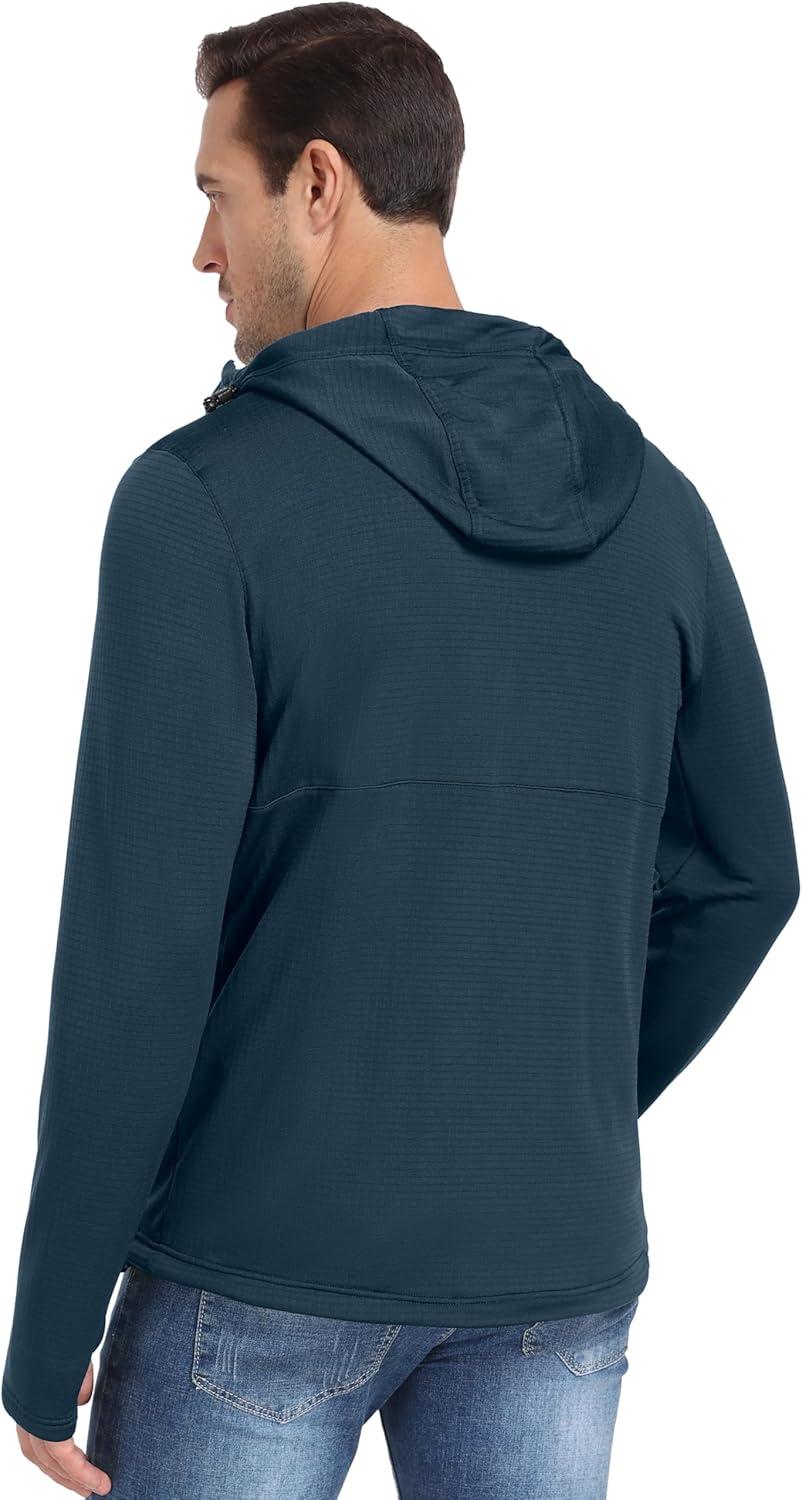 imageLittle Donkey Andy Mens Winter Lightweight Warm Fleece Running Jacket Breathable Hooded Thermal Jacket with Thumb HolesUpgraded Moroccan Blue