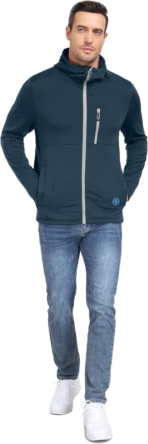 imageLittle Donkey Andy Mens Winter Lightweight Warm Fleece Running Jacket Breathable Hooded Thermal Jacket with Thumb HolesUpgraded Moroccan Blue