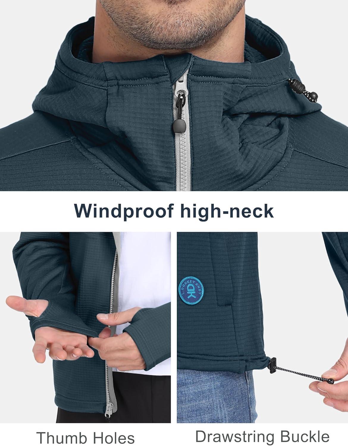 imageLittle Donkey Andy Mens Winter Lightweight Warm Fleece Running Jacket Breathable Hooded Thermal Jacket with Thumb HolesUpgraded Moroccan Blue