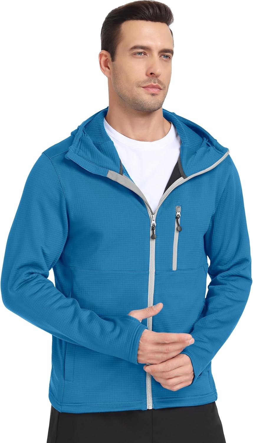 imageLittle Donkey Andy Mens Winter Lightweight Warm Fleece Running Jacket Breathable Hooded Thermal Jacket with Thumb HolesUpgraded Mosaic Blue