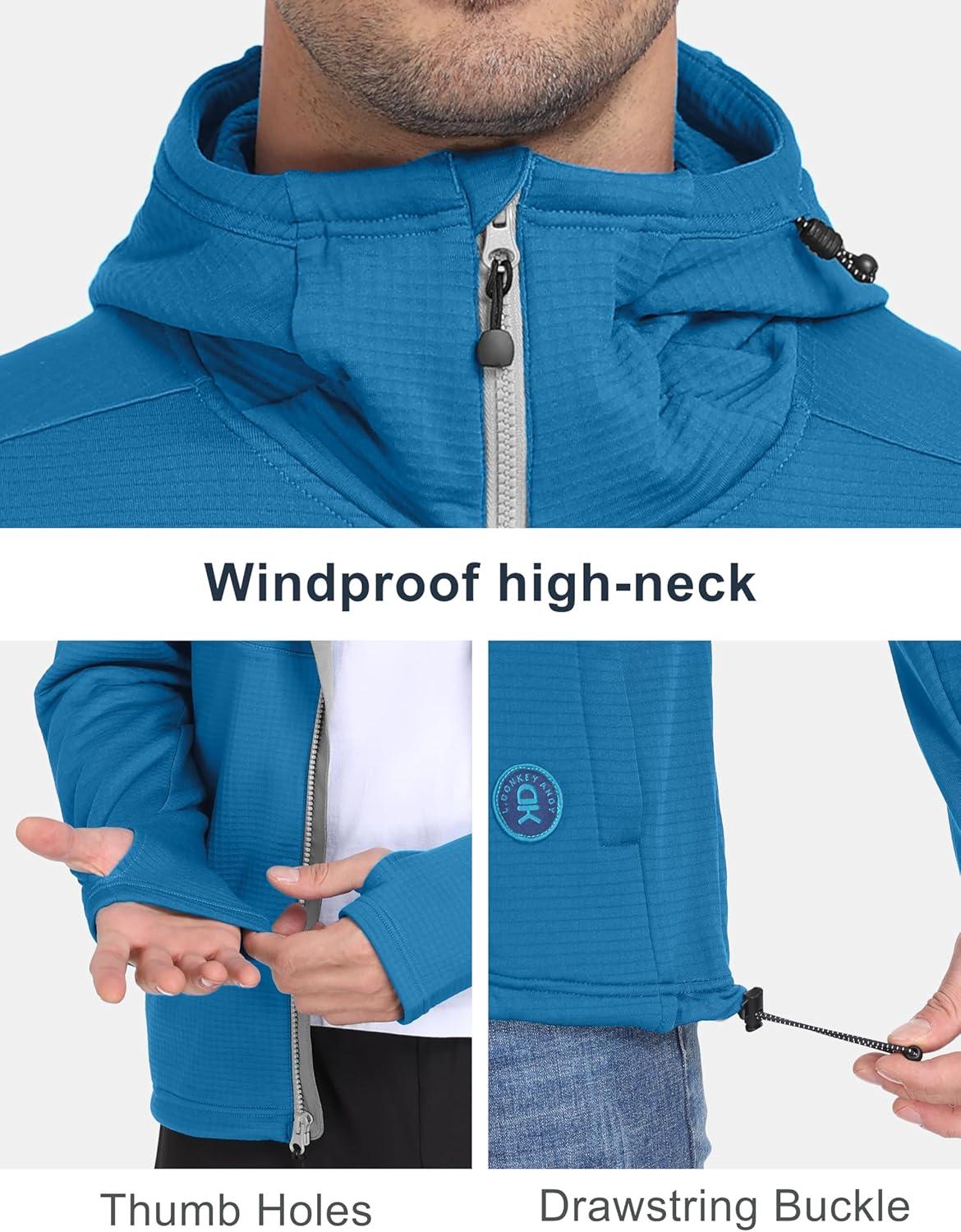 imageLittle Donkey Andy Mens Winter Lightweight Warm Fleece Running Jacket Breathable Hooded Thermal Jacket with Thumb HolesUpgraded Mosaic Blue