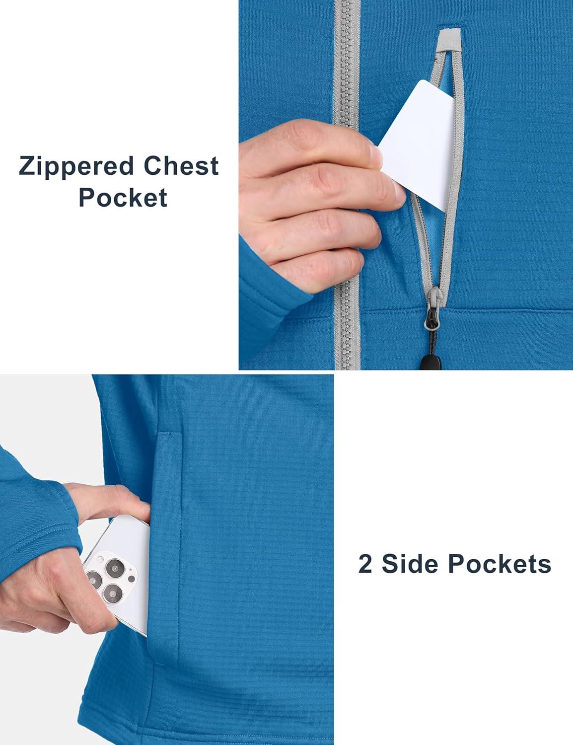 imageLittle Donkey Andy Mens Winter Lightweight Warm Fleece Running Jacket Breathable Hooded Thermal Jacket with Thumb HolesUpgraded Mosaic Blue