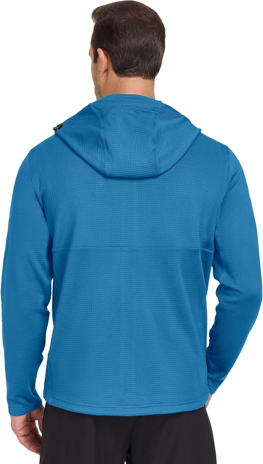imageLittle Donkey Andy Mens Winter Lightweight Warm Fleece Running Jacket Breathable Hooded Thermal Jacket with Thumb HolesUpgraded Mosaic Blue