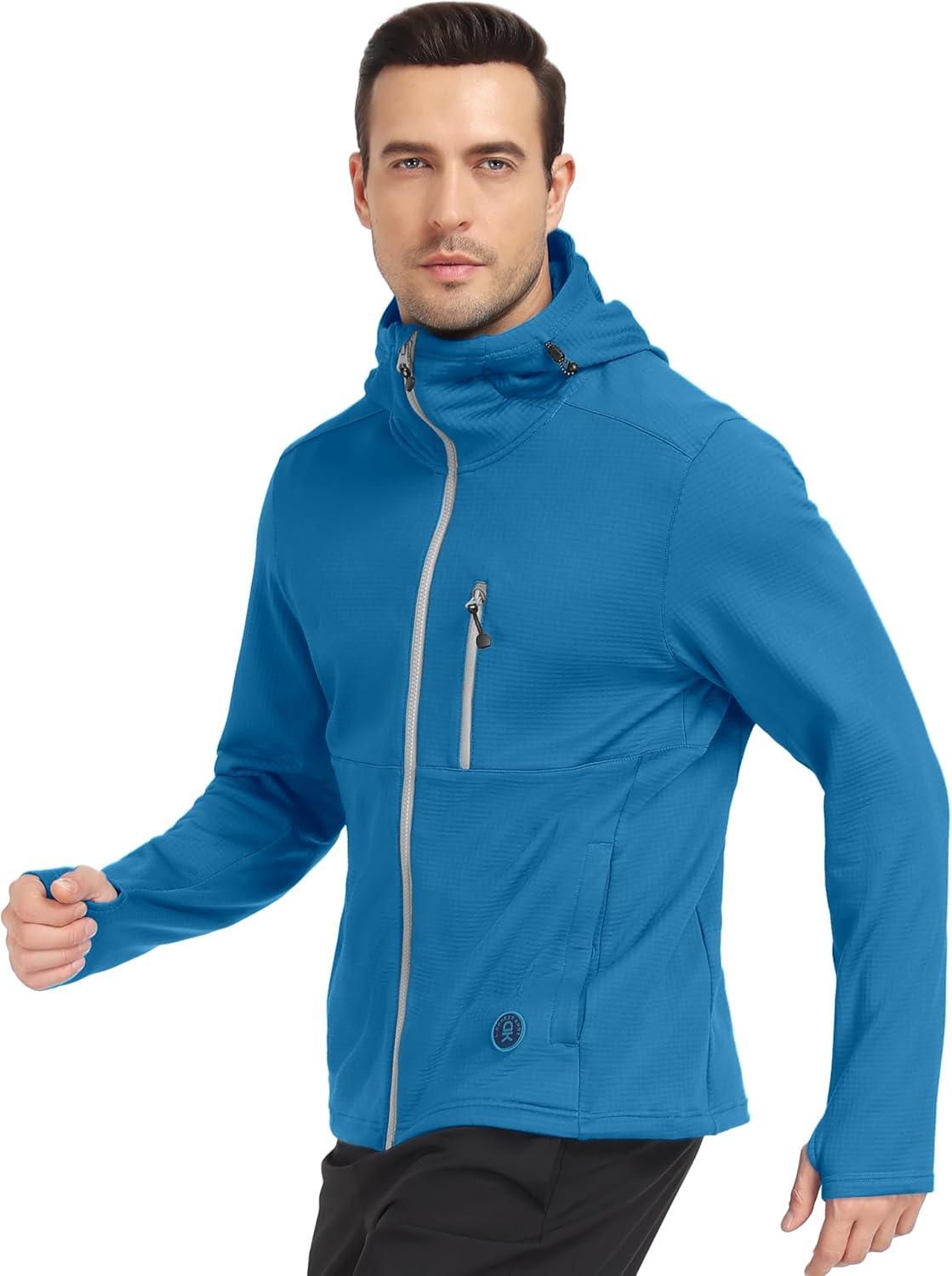imageLittle Donkey Andy Mens Winter Lightweight Warm Fleece Running Jacket Breathable Hooded Thermal Jacket with Thumb HolesUpgraded Mosaic Blue