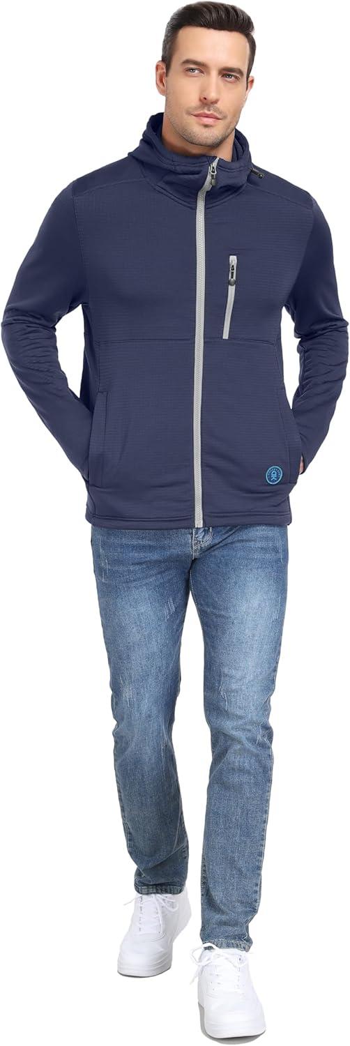 imageLittle Donkey Andy Mens Winter Lightweight Warm Fleece Running Jacket Breathable Hooded Thermal Jacket with Thumb HolesUpgraded Navy Blue