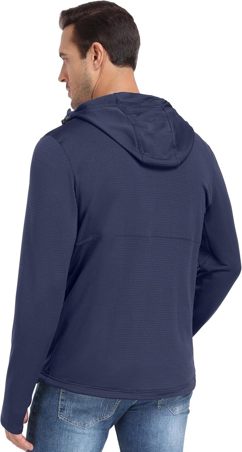 imageLittle Donkey Andy Mens Winter Lightweight Warm Fleece Running Jacket Breathable Hooded Thermal Jacket with Thumb HolesUpgraded Navy Blue