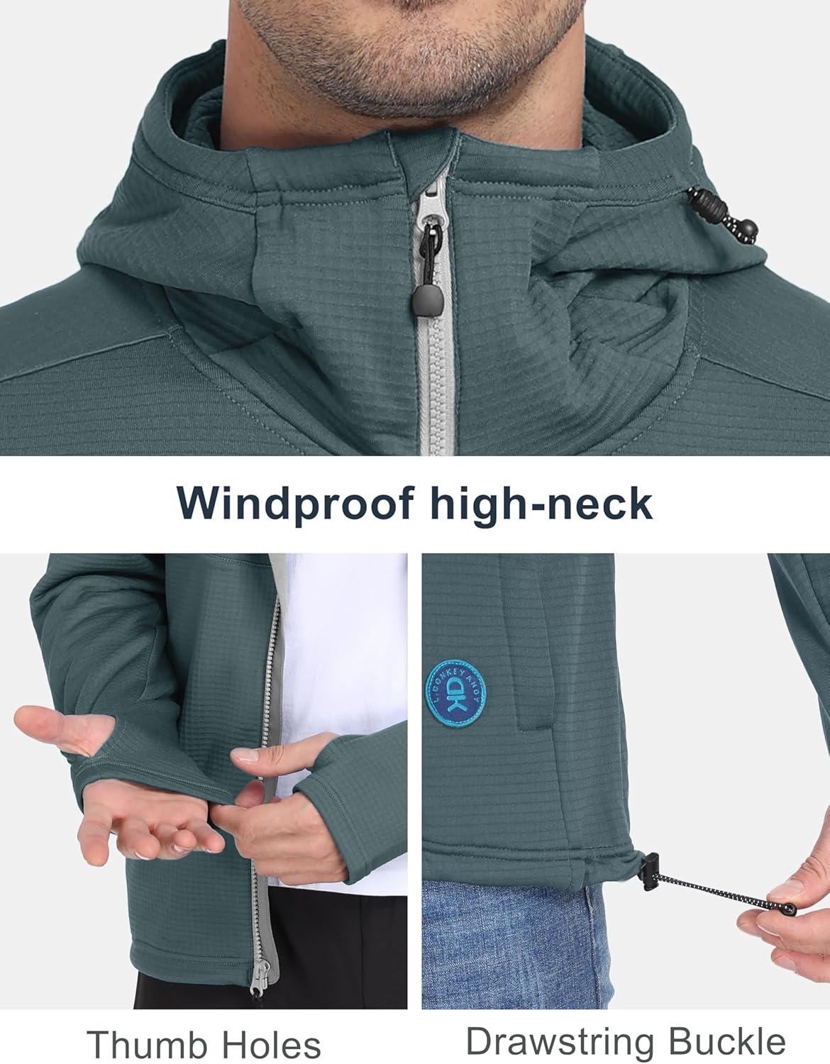 imageLittle Donkey Andy Mens Winter Lightweight Warm Fleece Running Jacket Breathable Hooded Thermal Jacket with Thumb HolesUpgraded Stormy Weather