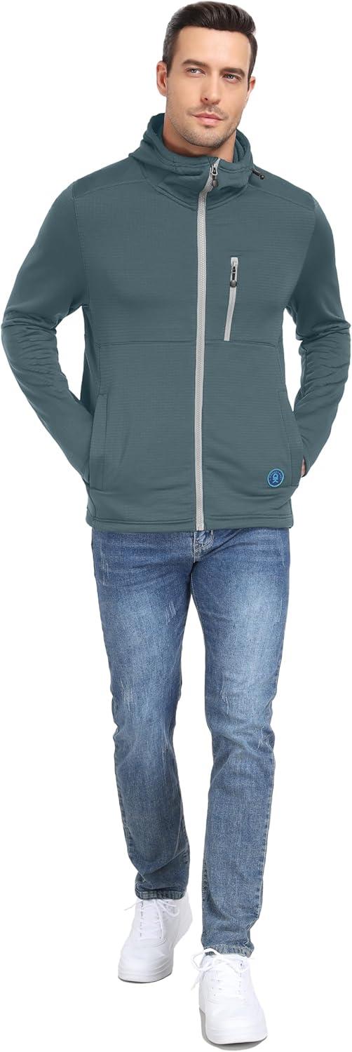imageLittle Donkey Andy Mens Winter Lightweight Warm Fleece Running Jacket Breathable Hooded Thermal Jacket with Thumb HolesUpgraded Stormy Weather