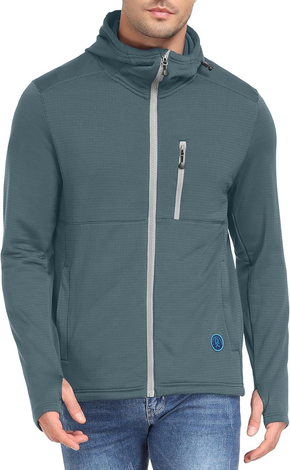 imageLittle Donkey Andy Mens Winter Lightweight Warm Fleece Running Jacket Breathable Hooded Thermal Jacket with Thumb HolesUpgraded Stormy Weather