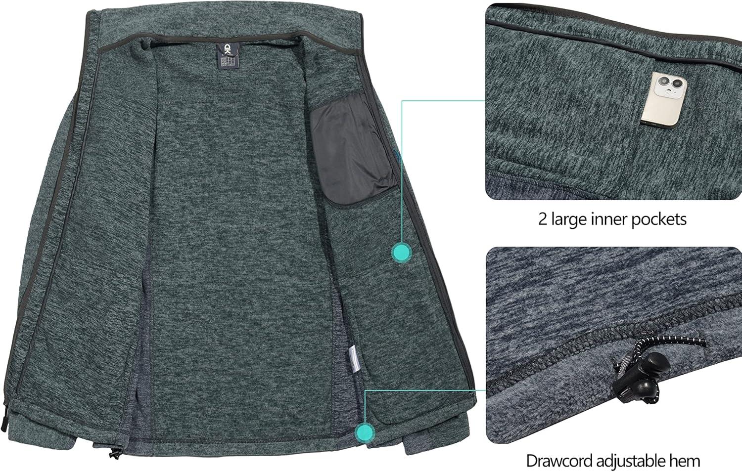 imageLittle Donkey Andy Mens Winter Warm Polar Fleece Golf Jacket Lightweight Thermal Hiking Running Travel JacketDark Green Heather