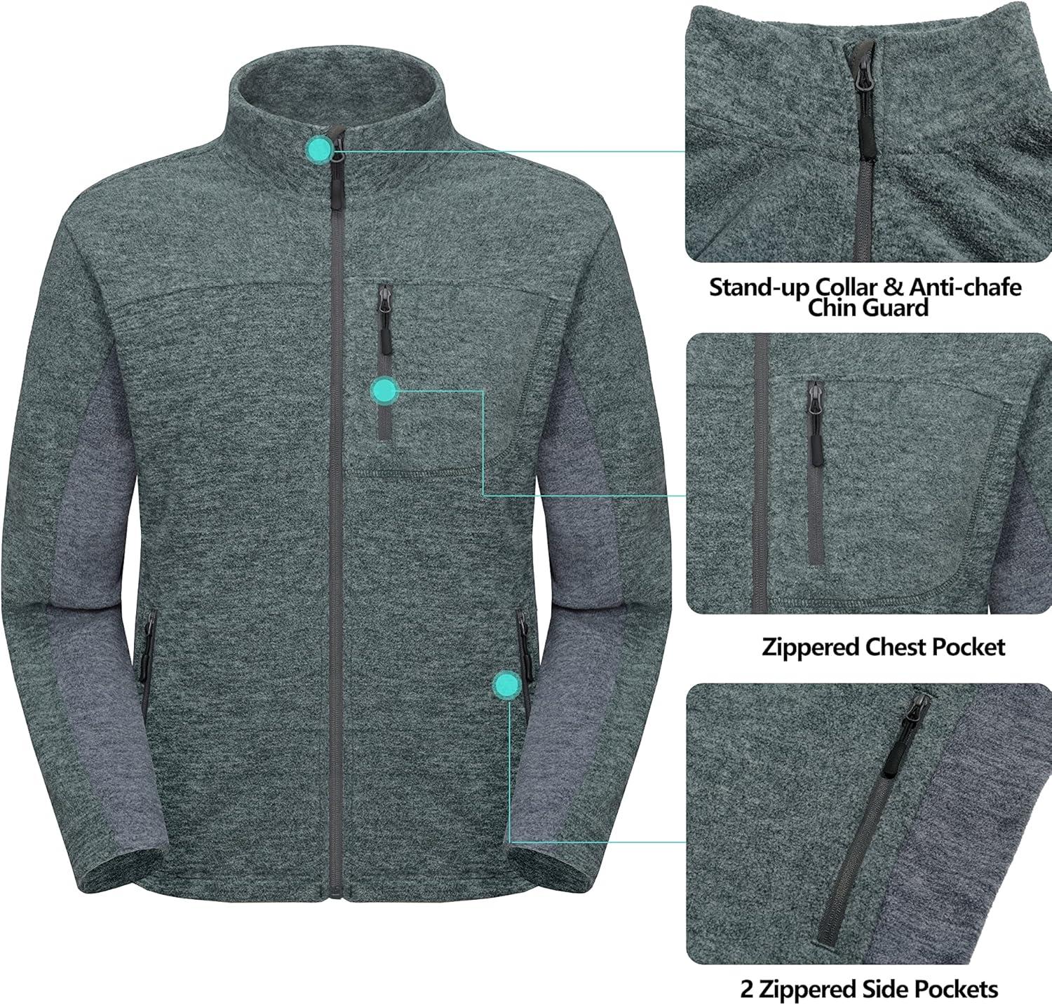 imageLittle Donkey Andy Mens Winter Warm Polar Fleece Golf Jacket Lightweight Thermal Hiking Running Travel JacketDark Green Heather