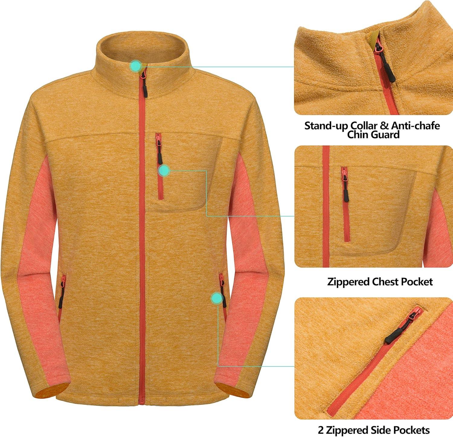 imageLittle Donkey Andy Mens Winter Warm Polar Fleece Golf Jacket Lightweight Thermal Hiking Running Travel JacketYellow Heather