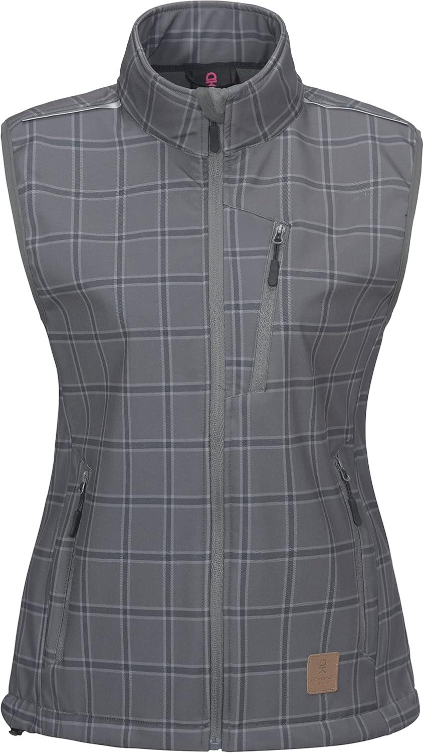 imageLittle Donkey Andy Womens Fleece Lined Softshell Vest Lightweight Windproof Sleeveless Jacket for Hiking Outdoor Travel GolfGray Plaid