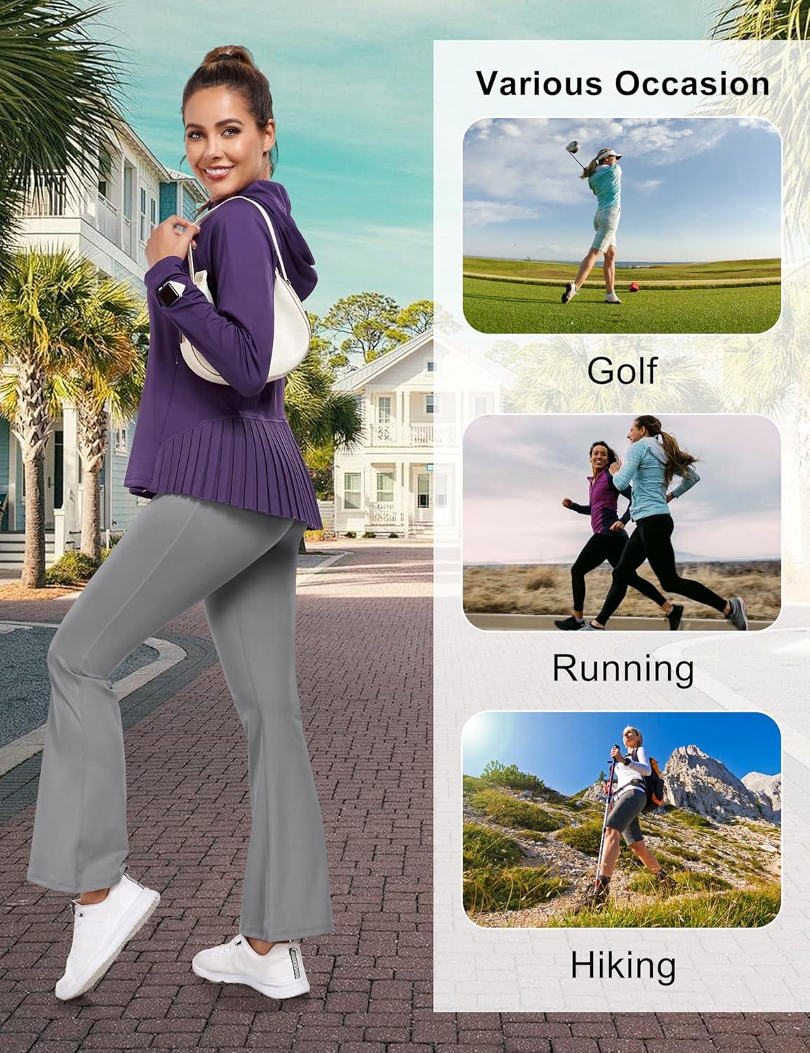 imageLittle Donkey Andy Womens Golf Hoodie Jacket with Pleated Tennis Skirt Hem Full Zip Sun Protection Running Athletic JacketsPurple