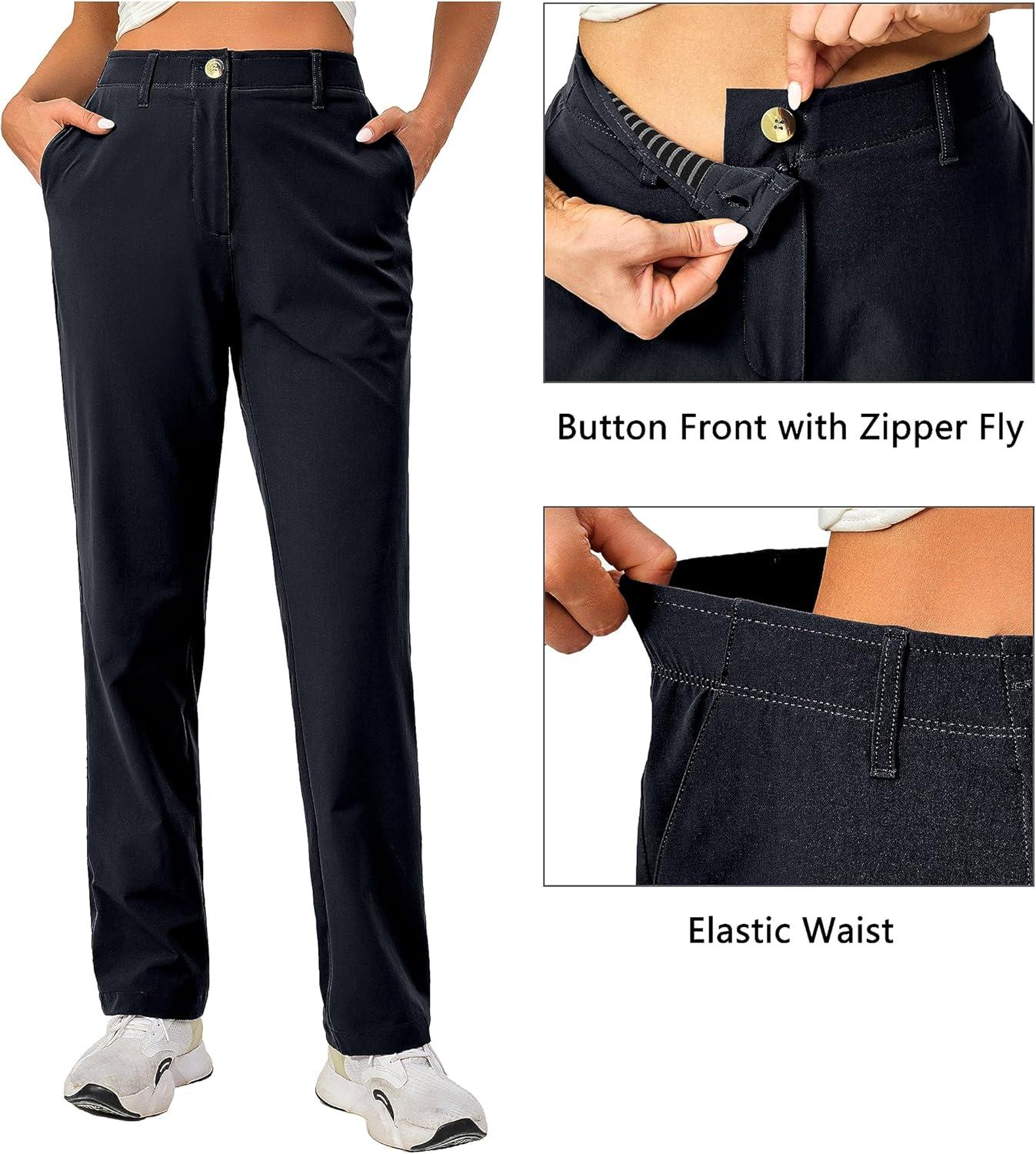 imageLittle Donkey Andy Womens Golf Pants Stretch Quick Dry Lightweight Straight Leg Business Casual Slacks with PocketsAdeep Black