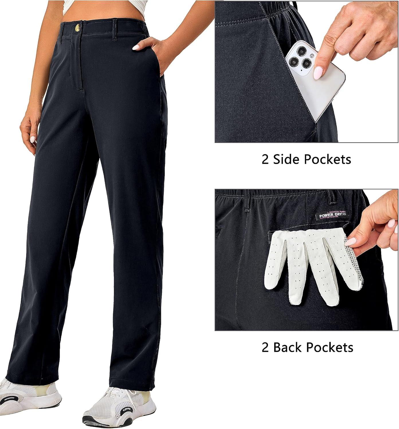 imageLittle Donkey Andy Womens Golf Pants Stretch Quick Dry Lightweight Straight Leg Business Casual Slacks with PocketsAdeep Black