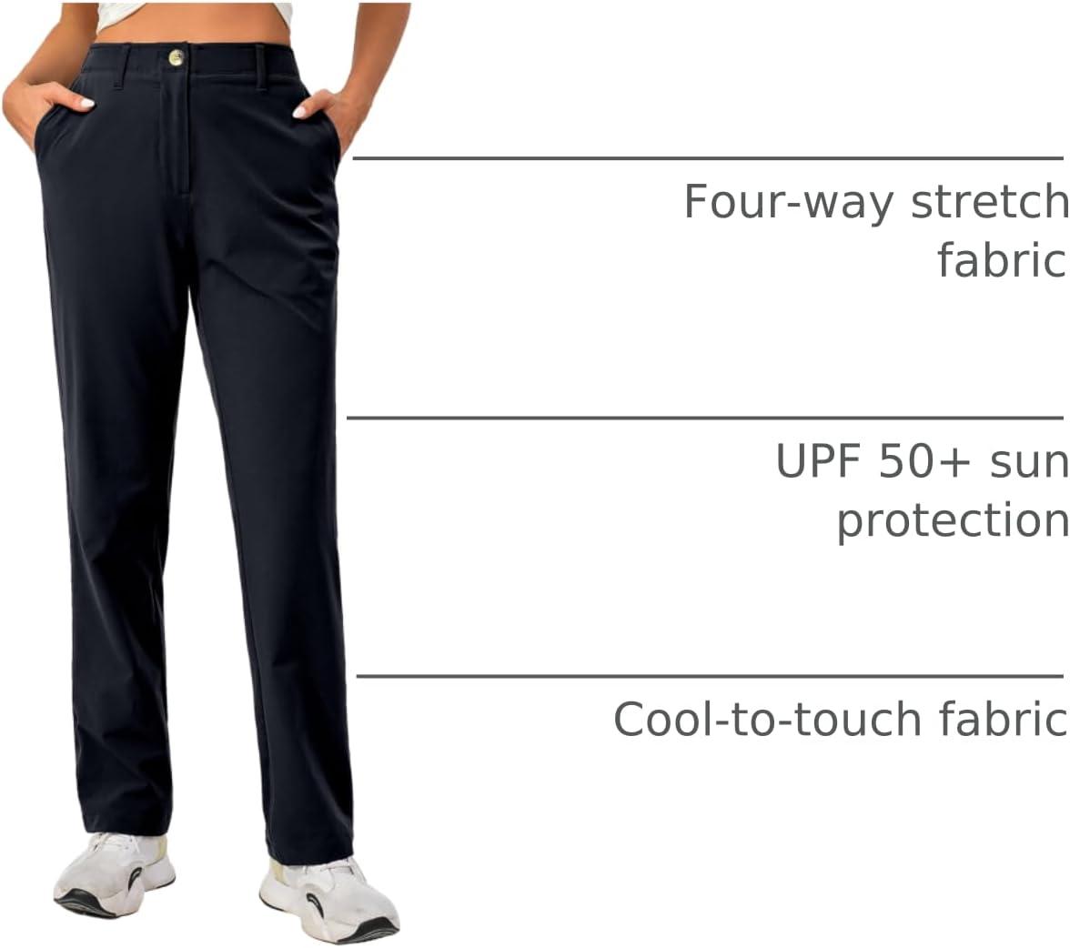 imageLittle Donkey Andy Womens Golf Pants Stretch Quick Dry Lightweight Straight Leg Business Casual Slacks with PocketsAdeep Black