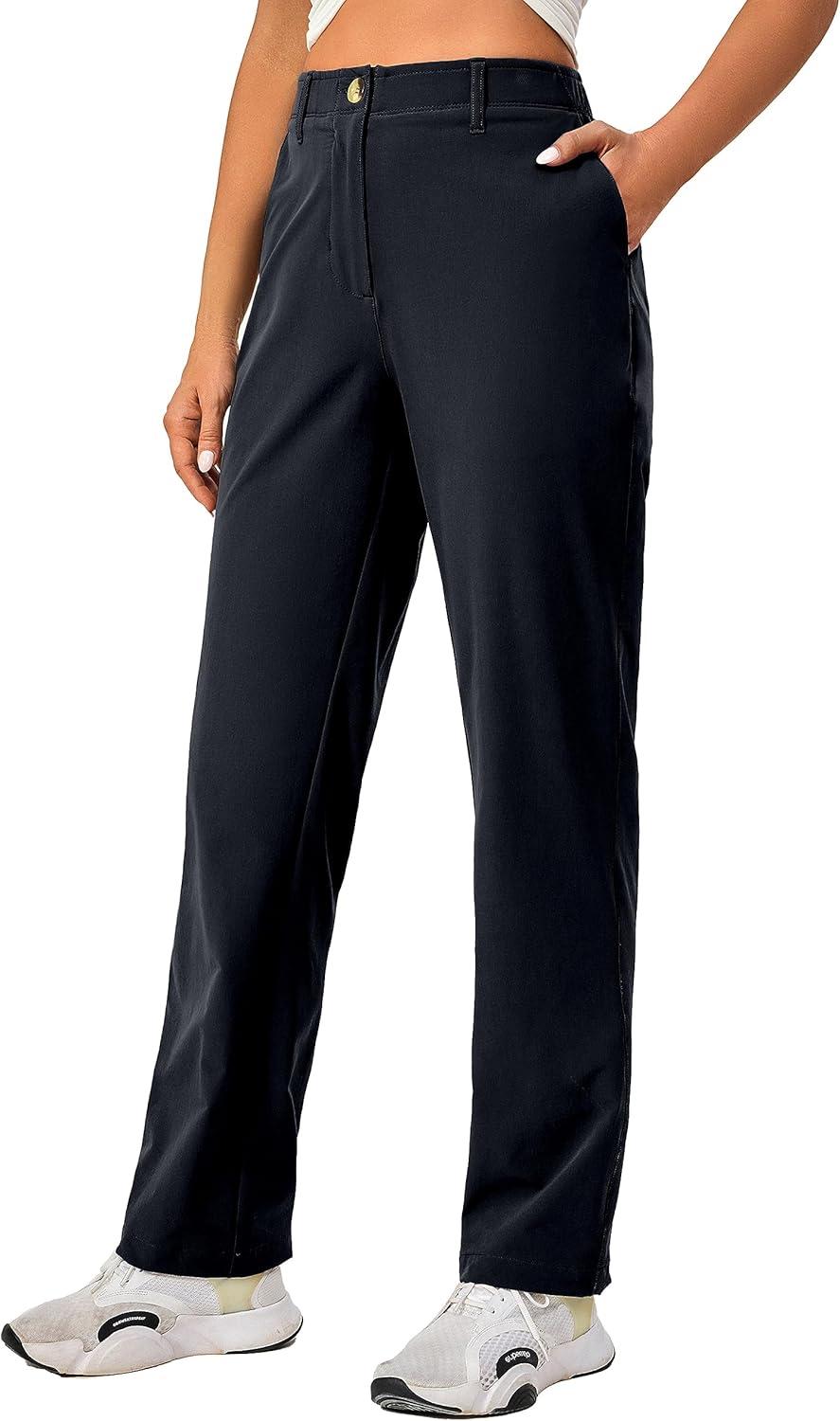 imageLittle Donkey Andy Womens Golf Pants Stretch Quick Dry Lightweight Straight Leg Business Casual Slacks with PocketsAdeep Black