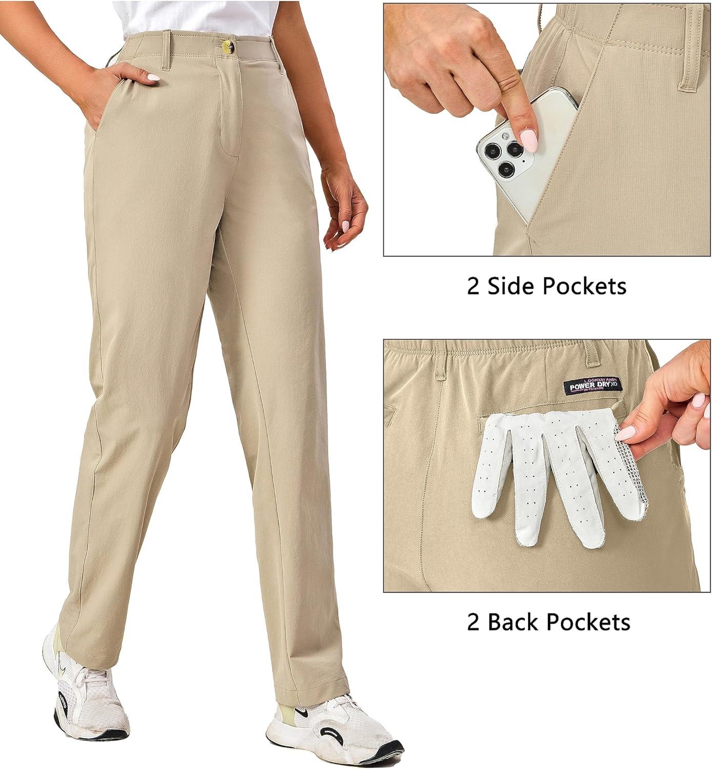 imageLittle Donkey Andy Womens Golf Pants Stretch Quick Dry Lightweight Straight Leg Business Casual Slacks with PocketsAlight Khaki